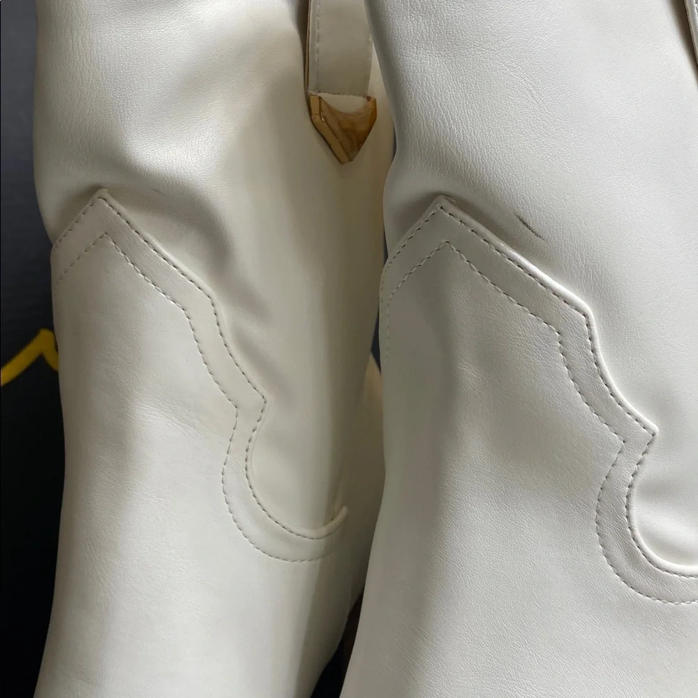 White Block Heel Ankle Booties - Picture 5 of 8